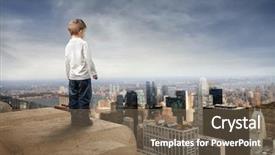  Presentation with businessman standing on mountain top - Beautiful PPT layouts featuring children business - child standing on the top backdrop and a violet colored foreground