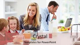  Presentation with work family - Colorful presentation theme enhanced with children business - family having breakfast in kitchen backdrop and a coral colored foreground