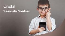  Presentation with glasses - PPT theme with children business - happy little boy in glasses background and a gray colored foreground
