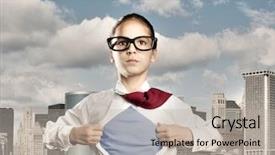  Presentation with superhero - PPT theme having children business - little girl opening her shirt background and a mint green colored foreground