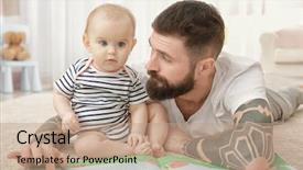  Presentation with young children playing multicultural - Beautiful PPT theme featuring children carpet reading - handsome tattooed young man playing backdrop and a  colored foreground