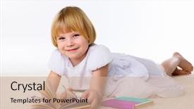  Presentation with books - Beautiful theme featuring children carpet reading - little girl on the floor backdrop and a  colored foreground