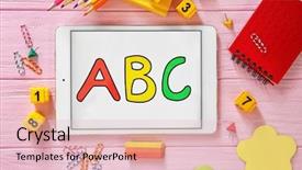  Presentation with pink - Theme with children case study - colourful stationery and tablet background and a lemonade colored foreground