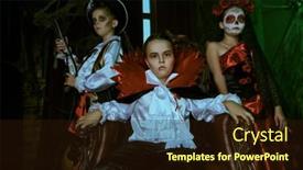  Presentation with celebrate - Amazing slide deck having children-celebrate-halloween-are-posing backdrop and a wine colored foreground