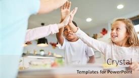  Presentation with canteen - Slide deck enhanced with children-celebrate-team-spirit background and a soft green colored foreground