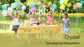  Presentation with children birthday - Cool new presentation theme with children celebrating birthday in park backdrop and a yellow colored foreground