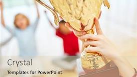  Presentation with handover - Slide set with children-cheer-at-the-trophy background and a lemonade colored foreground