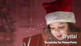  Presentation with gift - PPT theme having children christmas - litle girl open red gift background and a tawny brown colored foreground