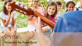  Presentation with appearance - Slides featuring children-clap-applause background and a coral colored foreground