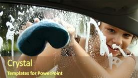  Presentation with elementary - Slide deck with clean auto - elementary girl washing a car background and a tawny brown colored foreground