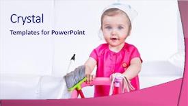  Presentation with sweet - PPT theme having children cleaning - sweet little girl doing housework background and a sky blue colored foreground