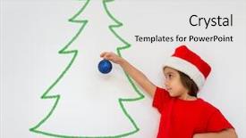  Presentation with animated christmas tree - Cool new presentation theme with children clip art - kid decorating a christmas tree backdrop and a light gray colored foreground