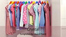  Presentation with children - Slides enhanced with children clothes hanging on hangers background and a  colored foreground