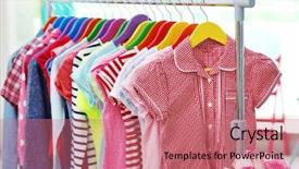  Presentation with clothes shop - Slides having children clothes hanging on hangers background and a coral colored foreground