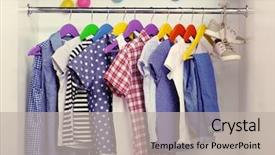  Presentation with children - Colorful presentation theme enhanced with children clothes hanging on hangers backdrop and a  colored foreground