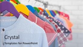  Presentation with clothes - Presentation design enhanced with children clothes on hangers background and a light blue colored foreground