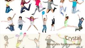  Presentation with people - Colorful slide deck enhanced with children collage - collection photos of jumping people backdrop and a cream colored foreground