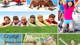  Presentation with happy kids - Colorful PPT layouts enhanced with children collage - photo of happy kids spending backdrop and a seafoam green colored foreground