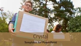  Presentation with old clothes - Slides with children-collect-donations-and-old background and a coral colored foreground