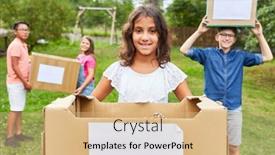  Presentation with aid - Slide deck consisting of children-collect-donations-in-kind background and a coral colored foreground