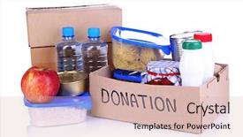  Presentation with donation - Presentation design with children community service - donation box isolated on white background and a soft green colored foreground