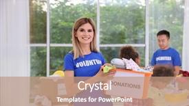 Presentation with boxing woman and a tawny - Cool new slides with children community service - woman holding box with donations backdrop and a coral colored foreground