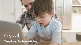  Presentation with father - Cool new PPT theme with children computer - father and son using laptop backdrop and a gray colored foreground