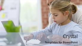  Presentation with working mother - Presentation with children computer - mother working at home-office background and a  colored foreground