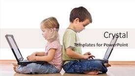  Presentation with young children - Presentation theme consisting of children computer - young technicians background and a lemonade colored foreground