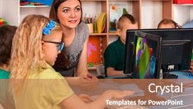  Presentation with video training - PPT layouts with children computer class us background and a coral colored foreground