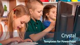  Presentation with health education - Colorful PPT theme enhanced with children computer class us backdrop and a ocean colored foreground