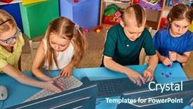  Presentation with video training - Slide set having children computer class us background and a ocean colored foreground