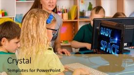  Presentation with video training - Cool new slide deck with children computer class us backdrop and a yellow colored foreground