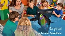  Presentation with video training - PPT theme enhanced with children computer class us background and a ocean colored foreground