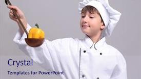  Presentation with chef - Cool new PPT layouts with cute boy in chef uniform on light background backdrop and a sky blue colored foreground