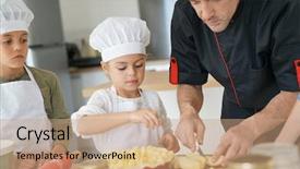  Presentation with class - Audience pleasing slide set consisting of pastry class with kids little chefs backdrop and a coral colored foreground