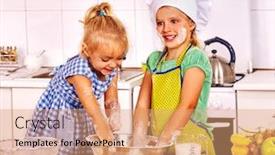  Presentation with breakfast children - Presentation design consisting of children-cooking-breakfast-at-home background and a coral colored foreground