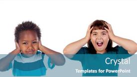  Presentation with ears - Presentation theme consisting of children-covering-the-ears background and a teal colored foreground