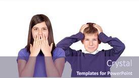  Presentation with sound - PPT theme enhanced with children-covering-the-ears background and a violet colored foreground
