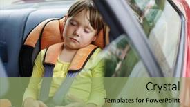  Presentation with sleepy yawning man driving car - Presentation theme with children crashed - small girl sleeps in car background and a seafoam green colored foreground