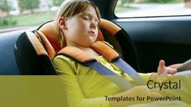  Presentation with sleepy yawning man driving car - Presentation theme enhanced with children crashed - small girl sleeps in car background and a yellow colored foreground