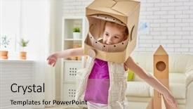  Presentation with astronaut - Beautiful PPT theme featuring children creativity - child plays in the astronaut backdrop and a mint green colored foreground