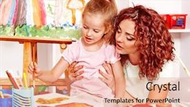  Presentation with child care - Presentation theme with children creativity - child with mother painting child background and a coral colored foreground