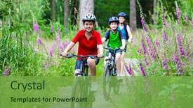  Presentation with biking - Theme having children cross - active family biking background and a seafoam green colored foreground