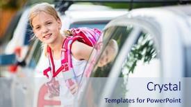  Presentation with school crossing safety - Slide set enhanced with children cross - cute little girl going home background and a sky blue colored foreground