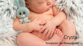  Presentation with newborn baby - Beautiful slide deck featuring children cross - funny sleepy newborn baby holding backdrop and a coral colored foreground