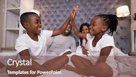  Presentation with siblings - Theme having children cross - happy siblings giving high five background and a tawny brown colored foreground