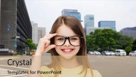  Presentation with black school children - Amazing presentation theme having children crosswalks - education school and vision concept backdrop and a coral colored foreground