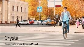  Presentation with bicycle - Presentation design consisting of children crosswalks - hipster teenager riding bicycle outdoors background and a lemonade colored foreground
