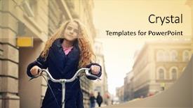  Presentation with man riding big bike motor - Slide deck having children crosswalks - riding a bike background and a blonde colored foreground